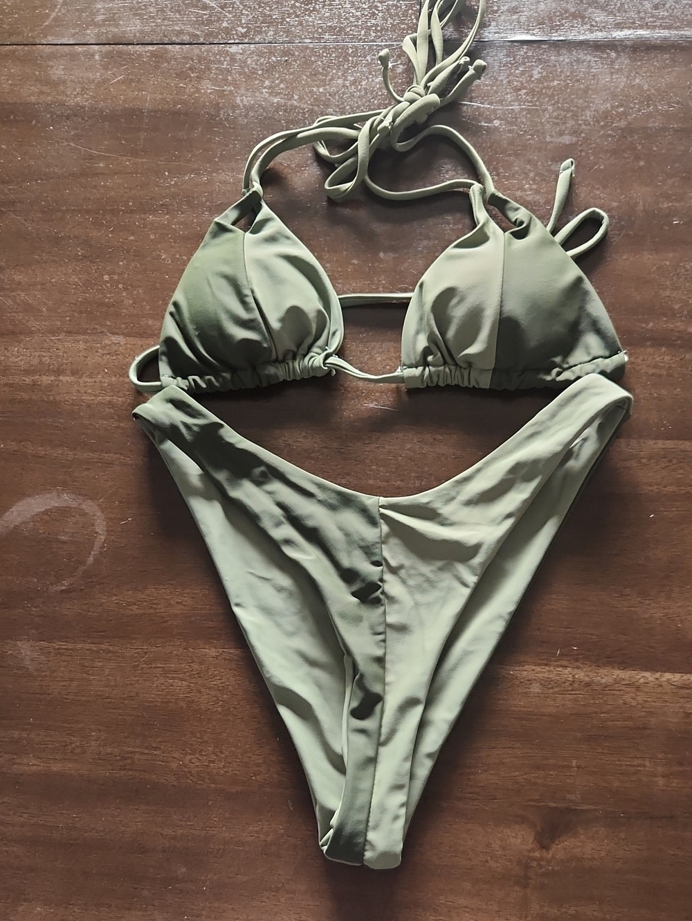 Olive Green Tie-Back Triangle Bikini Set